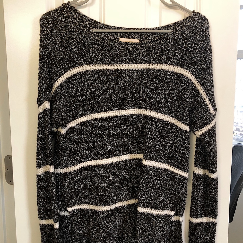 Hollister Grey and White Striped Sweater